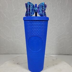 Starbucks China 2022 Klein Matte Blue Venti Studded Tumbler 9" Straw Bow Twist